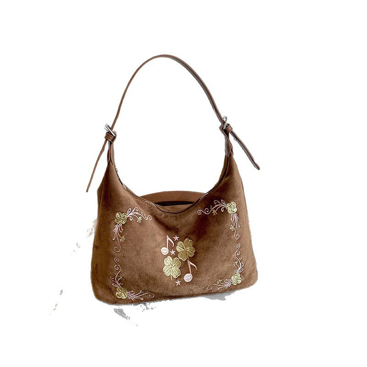Embroidered Suede Hobo Handbag