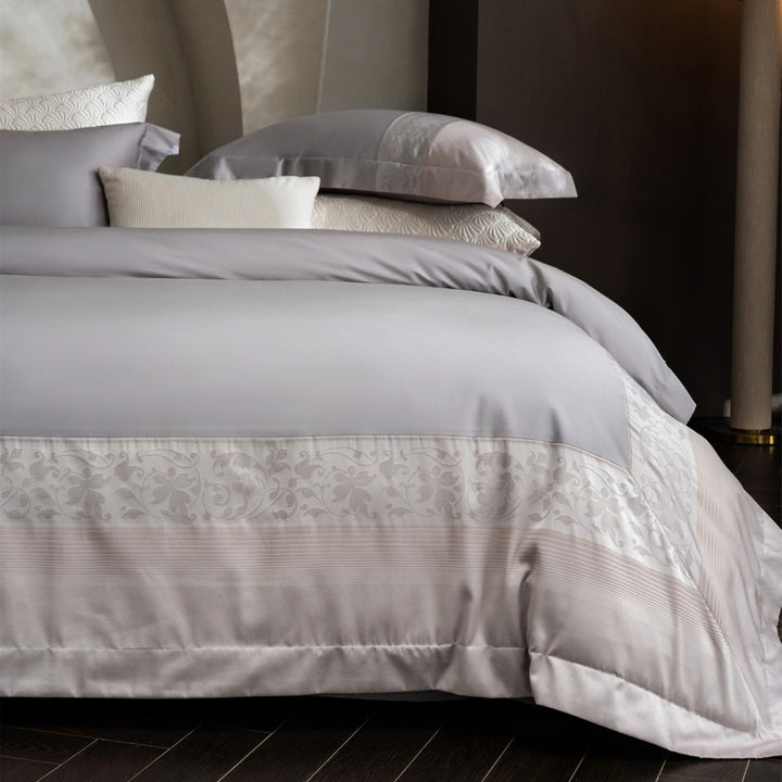 Luxury Jacquard-Trim Cotton-Sateen Duvet Cover Set with Butterfly Border & Deep-Fit Corners