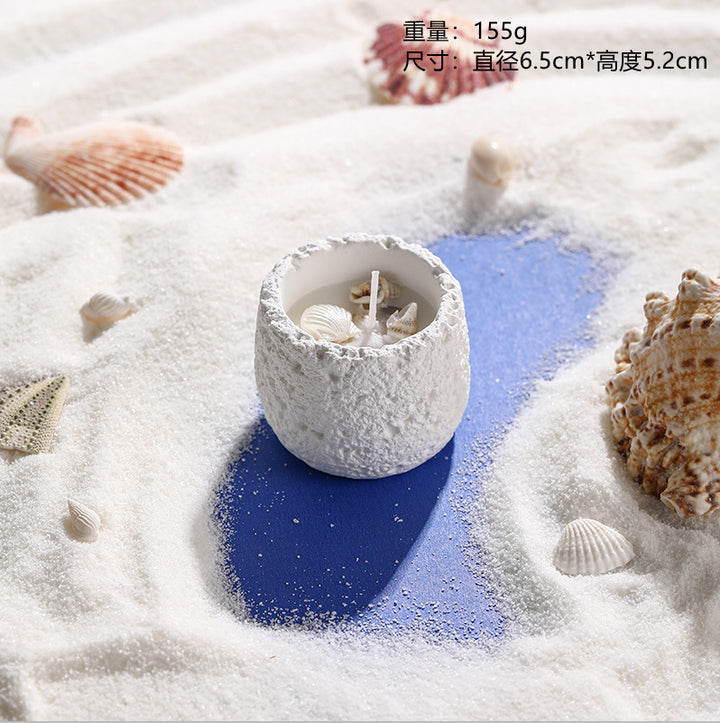Hand-Poured Seashell-Embedded Textured Ceramic Tealight Candle