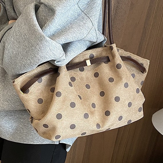 Polka Dot Suede Shoulder Tote