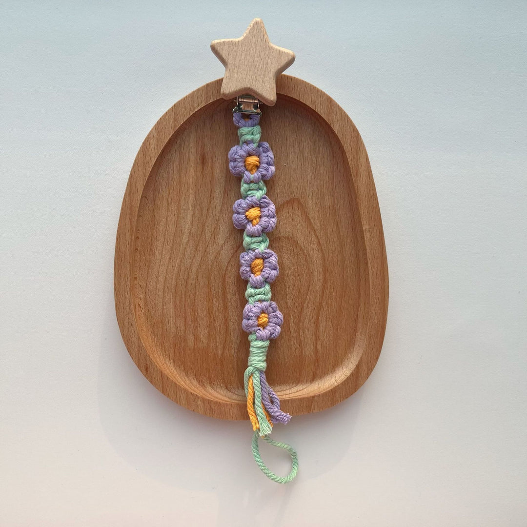 Macramé Stroller and Pacifier Lanyard with Wooden Star Clip