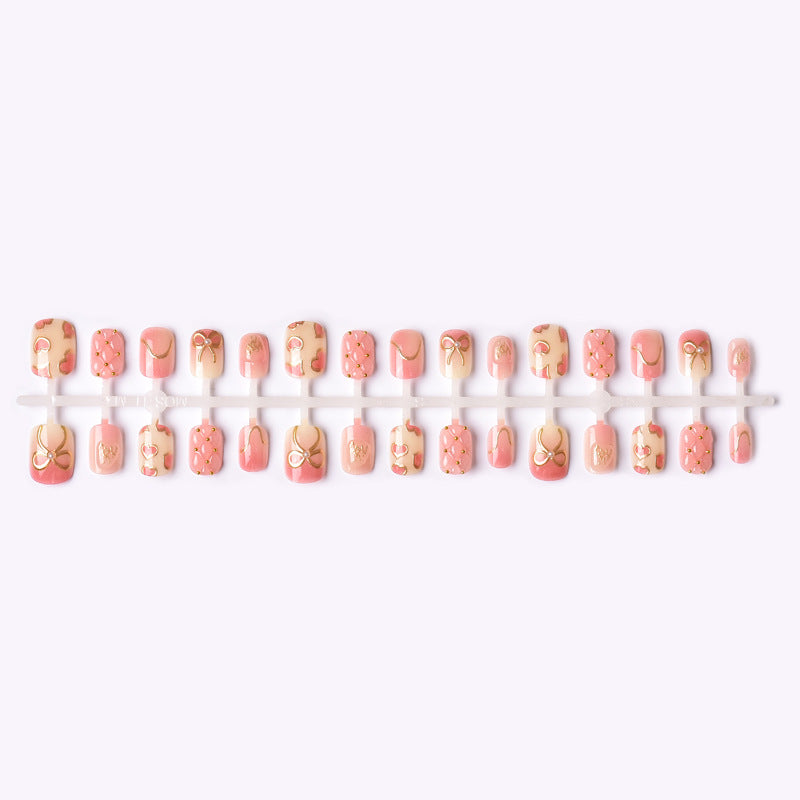 Elegant Heart and Ribbon-Themed Press-On Nail Set Stornfield