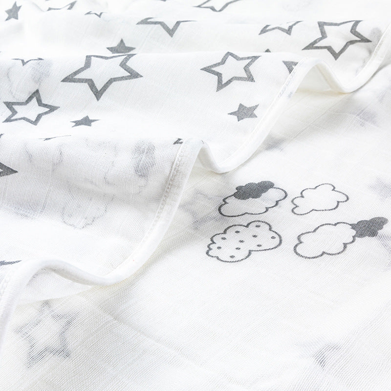 Soft Muslin Baby Blanket with Stars and Clouds Print Stornfield