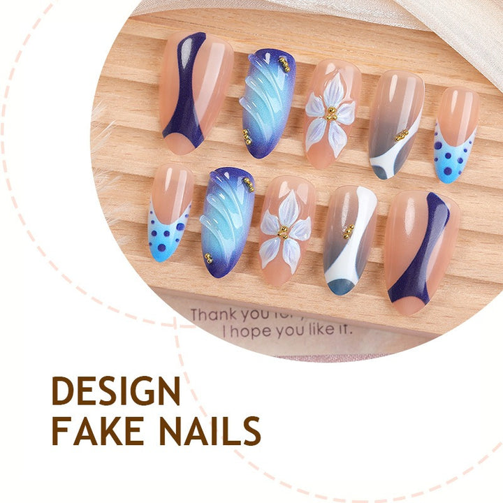 Nail set with handmade floral designs and elegant glitter Stornfield
