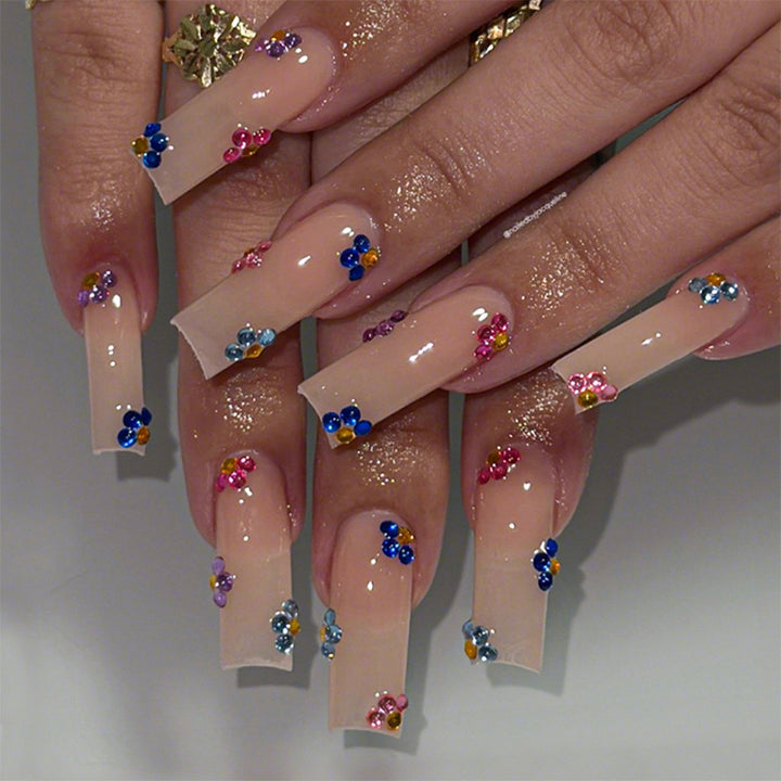 Decorative Press-On Nail Set with Floral and Gem Accents Stornfield 1788496020