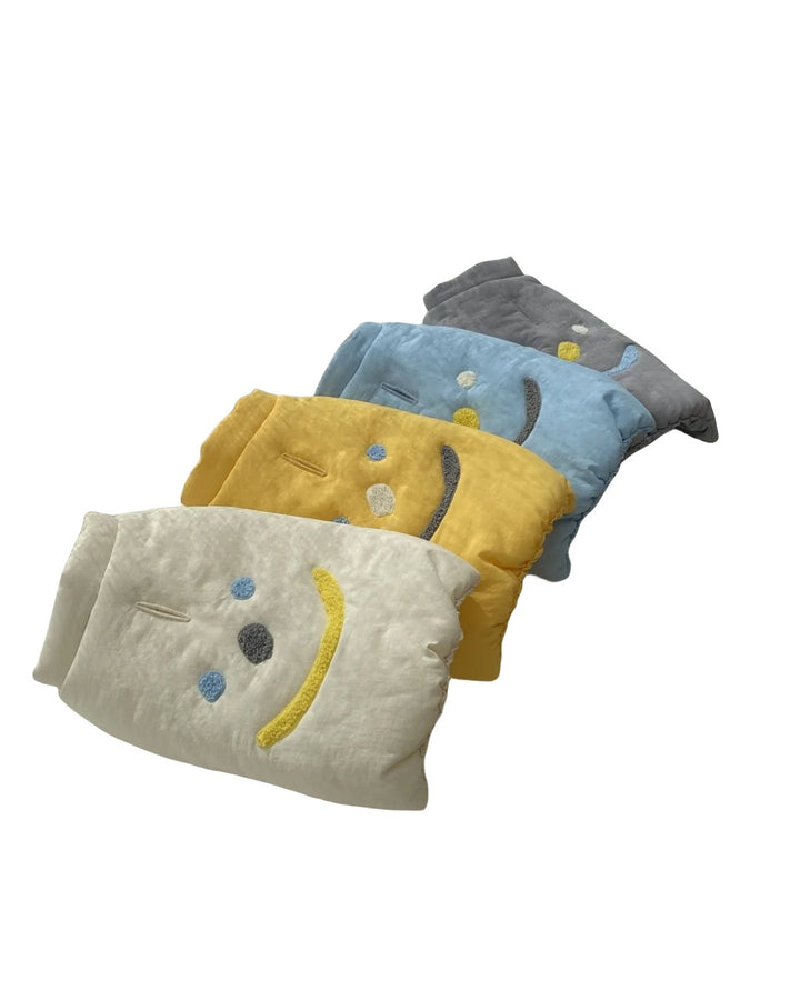 Quilted Puffer Dog Vest with Embroidered Smile Face and Back Harness Slot