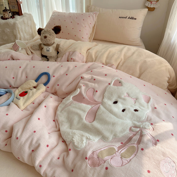 Plush Cartoon-Themed Duvet Cover Set
