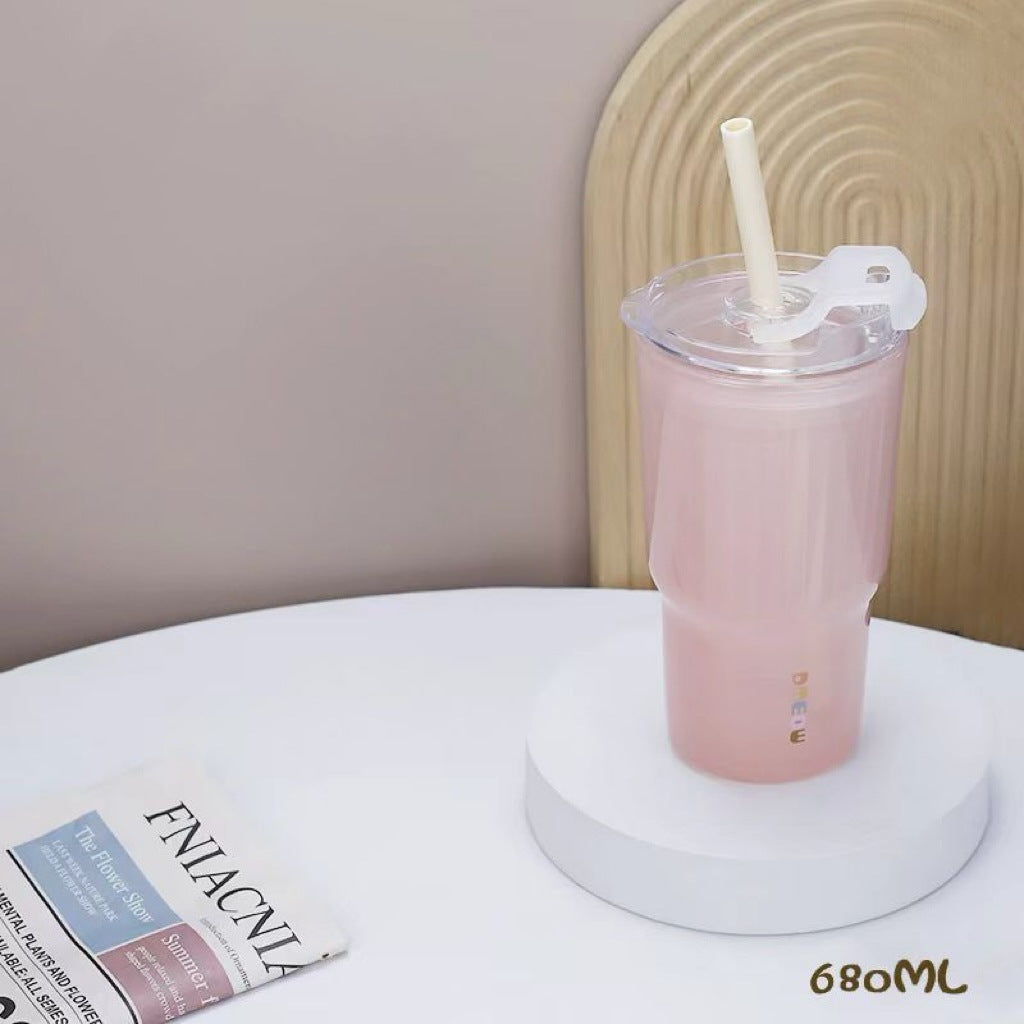 Ladies insulated drinking cup with flexible lid and silicone-coated straw Stornfield