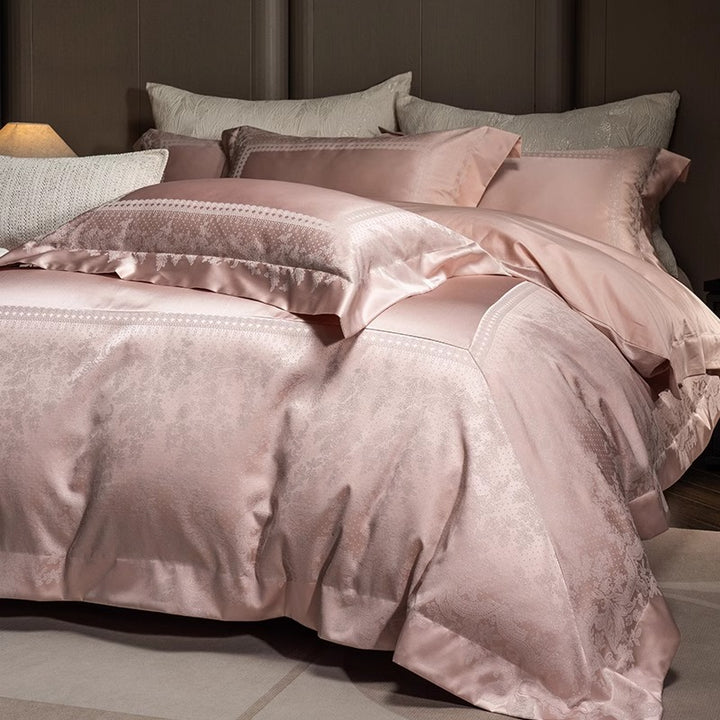 Silk-Blend Jacquard Sateen Duvet Cover Ensemble with Decorative Oxford Shams