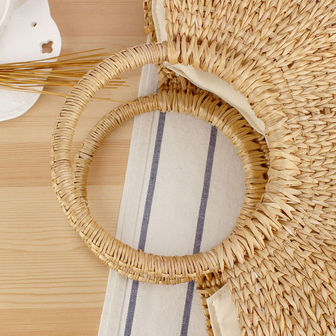 Braided bast shoulder bag with round wooden handles Stornfield