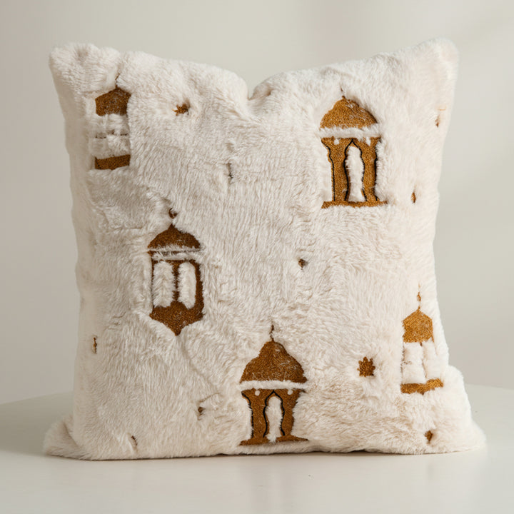 Luxurious decorative pillow cover made of faux fur with relief mandala motif Stornfield