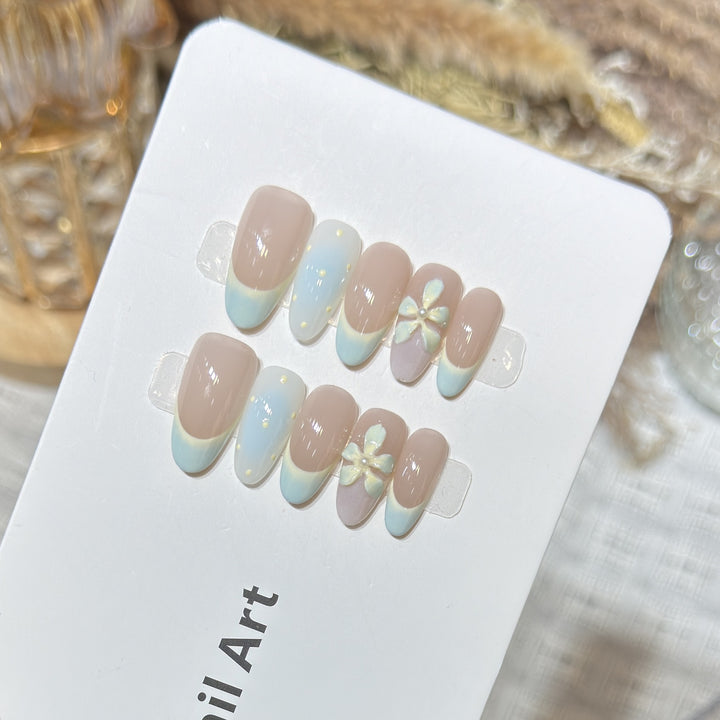 Elegant Press-On Nail Art Set with Floral and Ombre Design Stornfield
