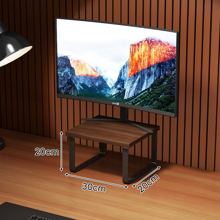 Elevated Wooden-Top Metal Monitor Stand with Under-Storage Shelf