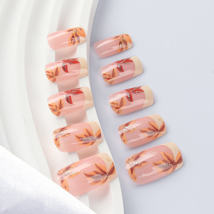 Artistic Press-On Nail Set with Floral Accents Stornfield