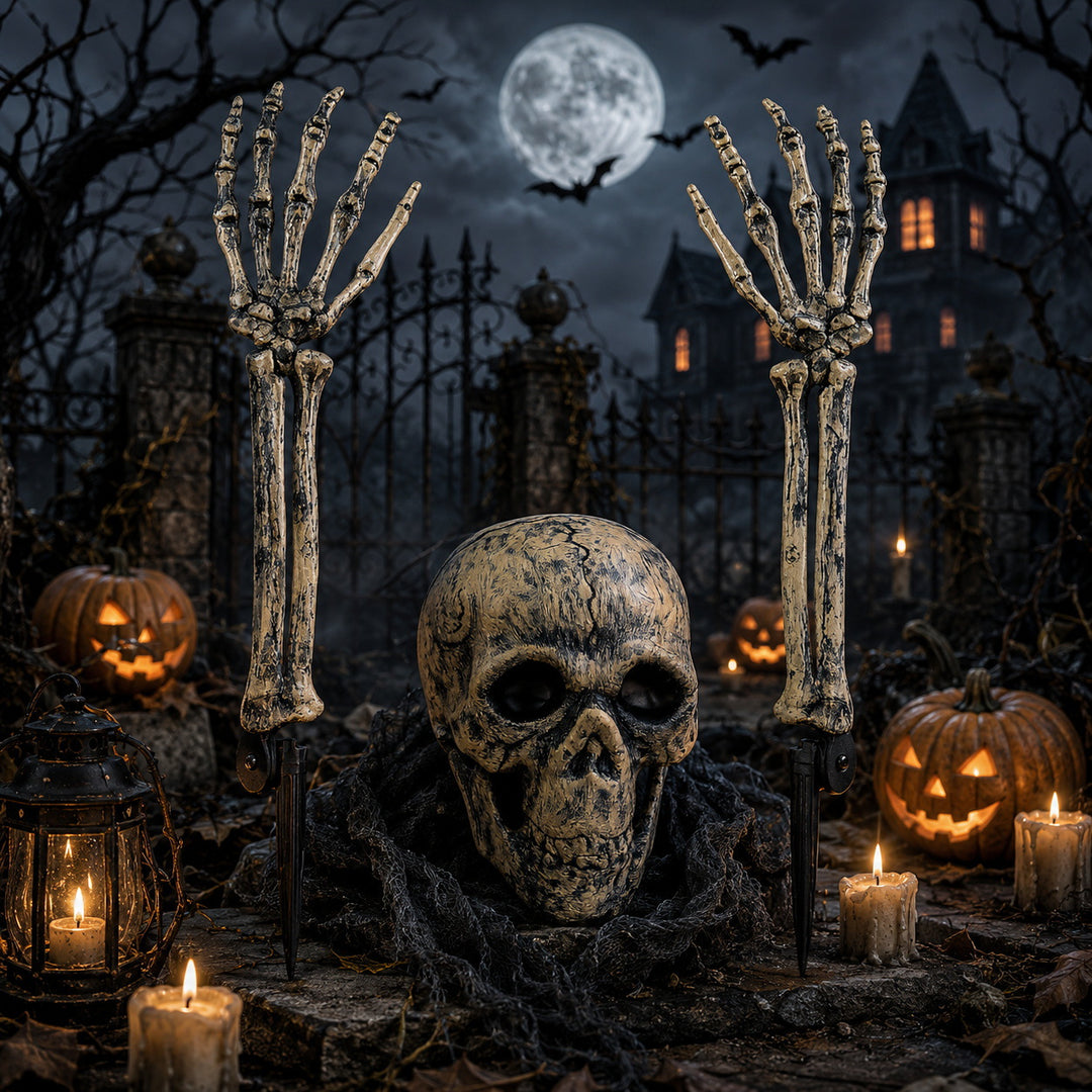 Creepy Halloween decor skeleton tree trunks Stornfield