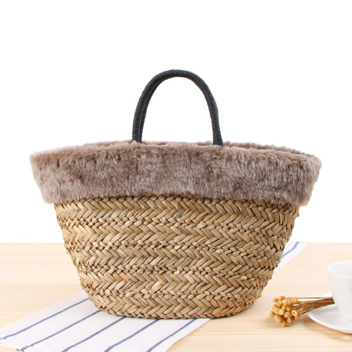 Basket bag with fluffy upper edge and decorative bow detail Stornfield