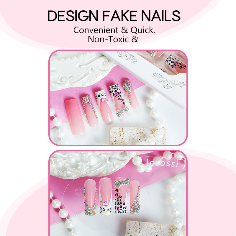 Glamorous artificial nail set with sparkling rhinestone embellishments and creative animal designs Stornfield