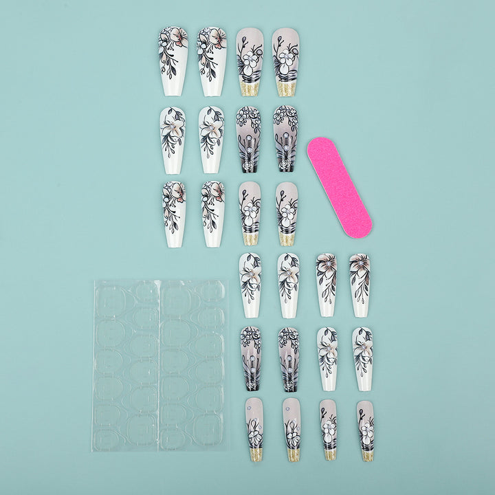 Art Nail Set with Artistic Floral Decorations Stornfield