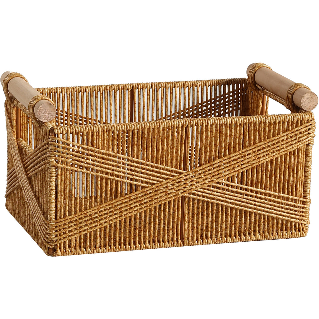 Unisex Functional Storage Basket with Ergonomic Wooden Handles Stornfield