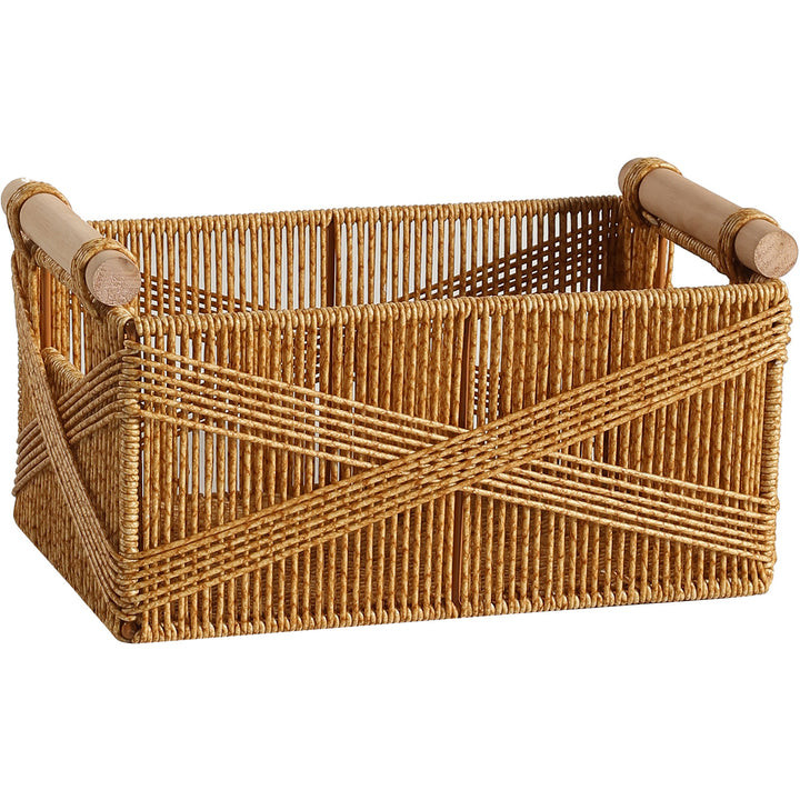 Unisex Functional Storage Basket with Ergonomic Wooden Handles Stornfield