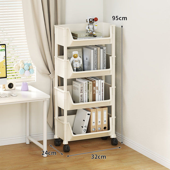 Compact Tiered Rolling Plastic Storage Cart with Swivel Casters and Front File Access