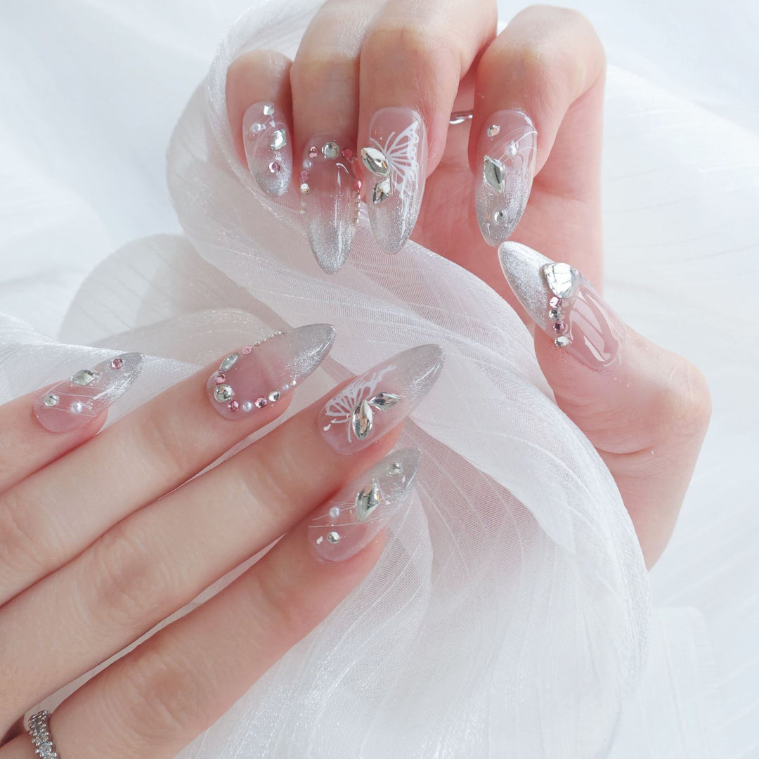 Handcrafted Press-On Nails with Rhinestone Accents