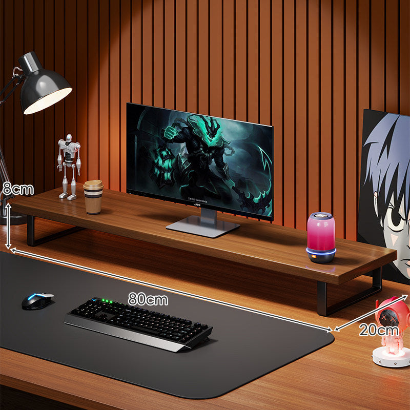 Solid Wood Monitor Riser with U-Frame Metal Legs and Hidden Under-Shelf Storage