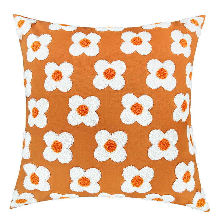 Square decorative cushion cover with hand-tufted flower relief and bouclé applications Stornfield