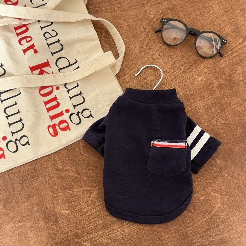 Cotton Polo Tee with Chest Pocket & Striped Sleeve