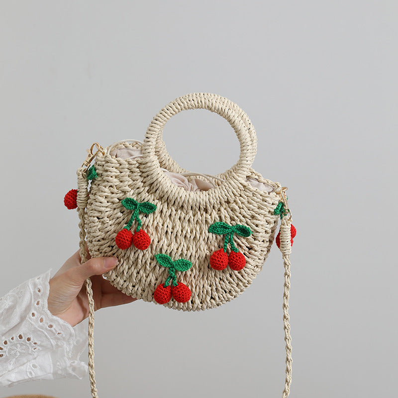 Bast bag with cheerful strawberry motifs Stornfield