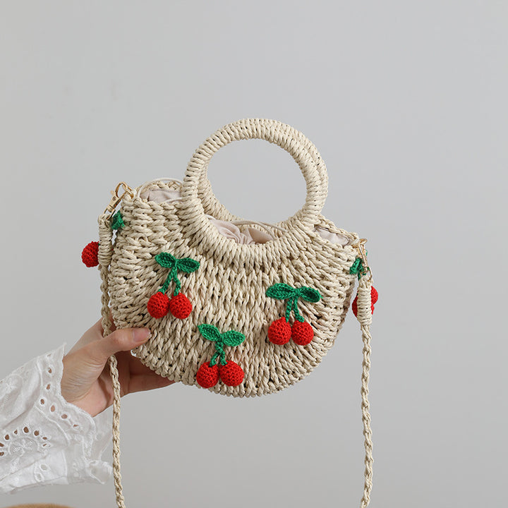 Bast bag with cheerful strawberry motifs Stornfield
