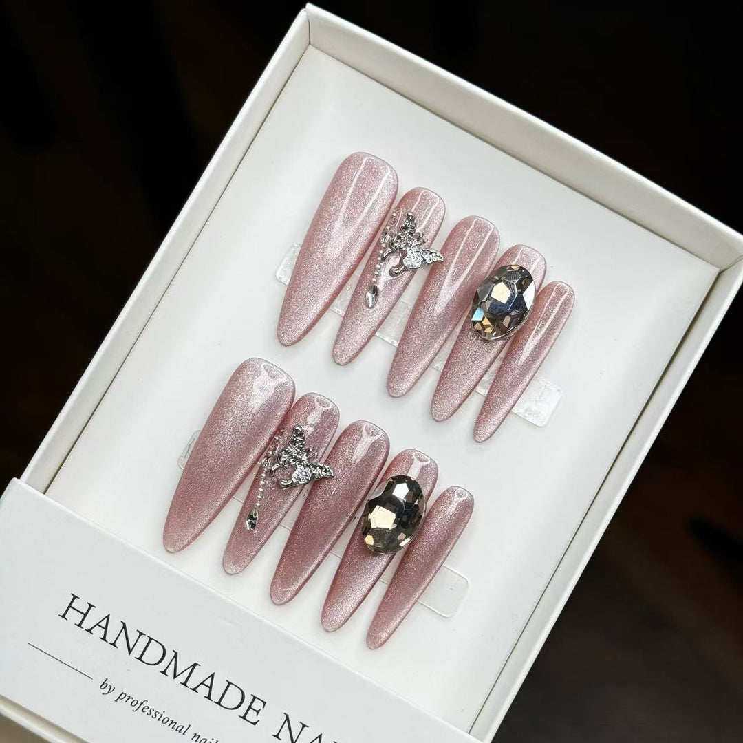 Handmade Glittering Stiletto Press-On Nails