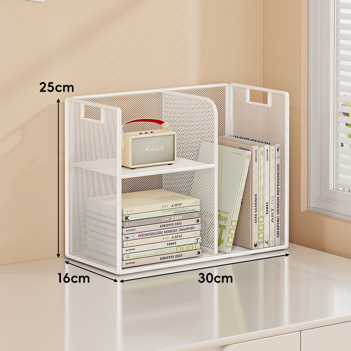 Perforated Metal Two-Tier Desktop Organizer Shelf with Integrated Carry Handles