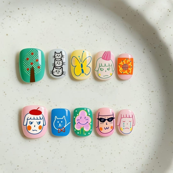 Artistic Cat-Themed Press-On Nail Art Set Stornfield
