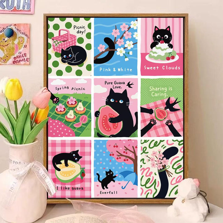 Playful Cat-Themed Illustrated Wall Art Stornfield