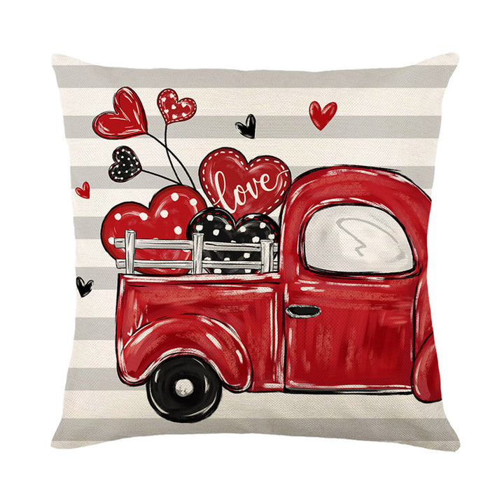 Cotton-Linen Gingham Decorative Throw Pillow Cover with Layered Heart Print and Hidden Zipper