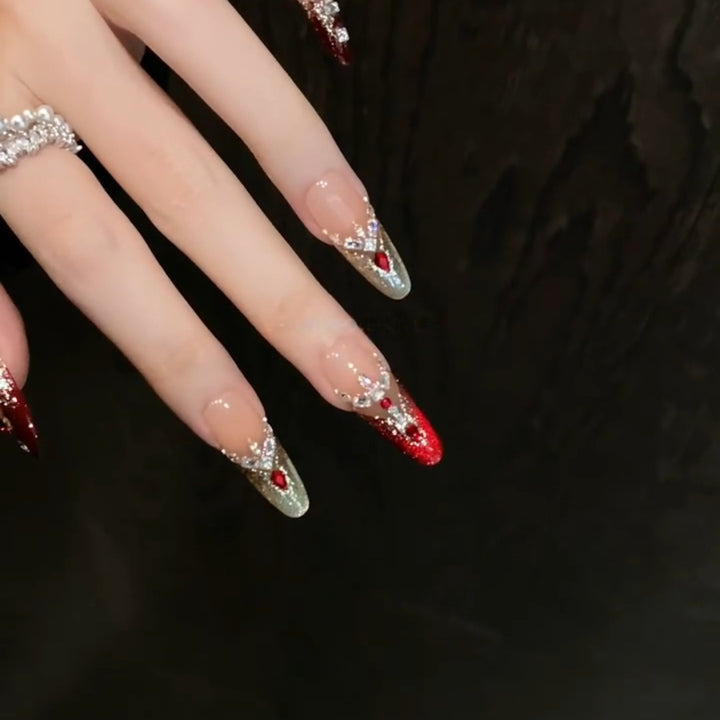 Artificial nail tips with sparkling crystal embellishments Stornfield