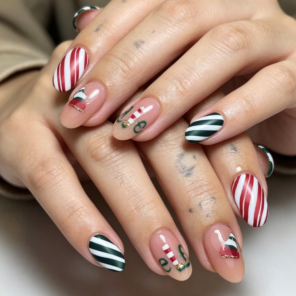 Festive Christmas-Themed Press-On Nail Art Stornfield