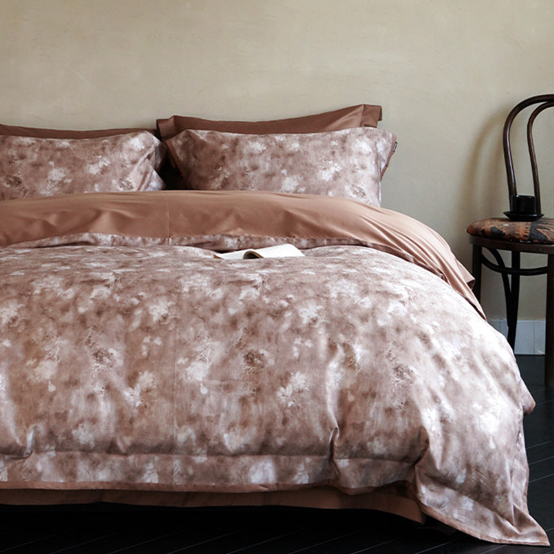 Bedding set made of soft satin with floral watercolor print