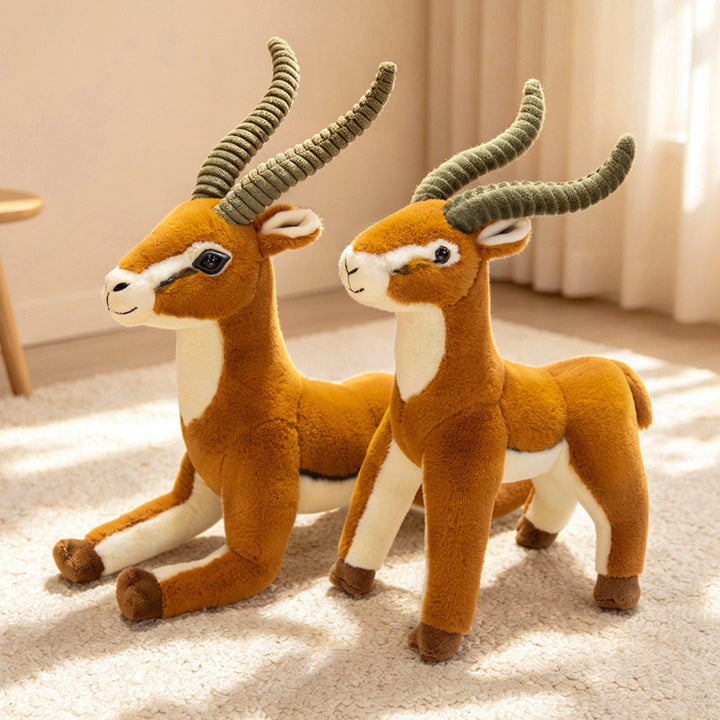Life-Size Standing Antelope Plush with Ribbed Curled Horns and Poseable Legs Stornfield