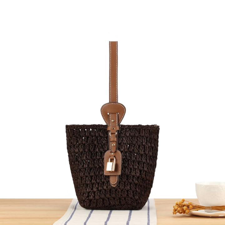 Braided Bast Handbag with Elegant Leather Decoration Stornfield