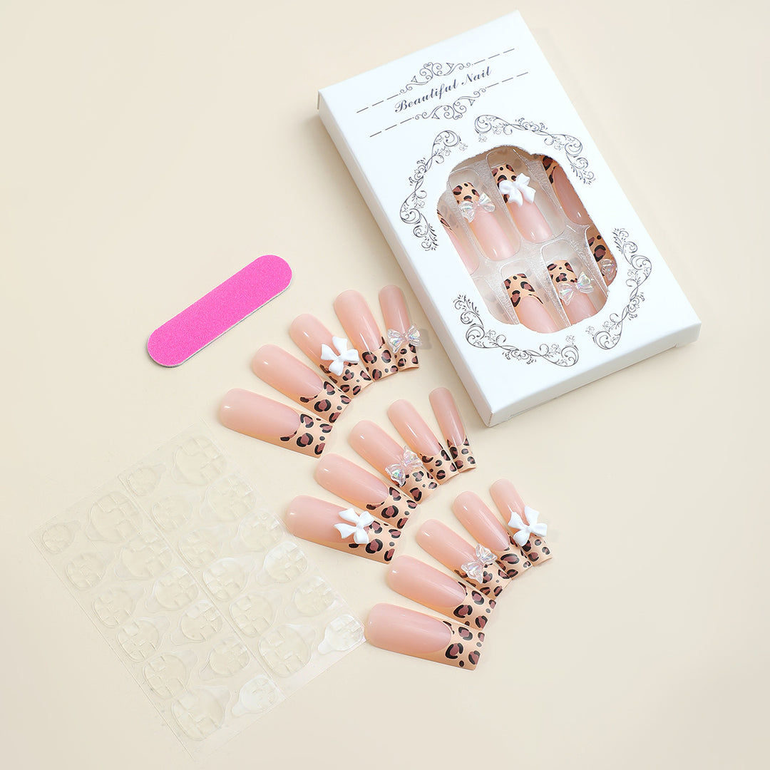 Decorative Press-On Nail Set with Chic Animal Print and Gem Accents Stornfield