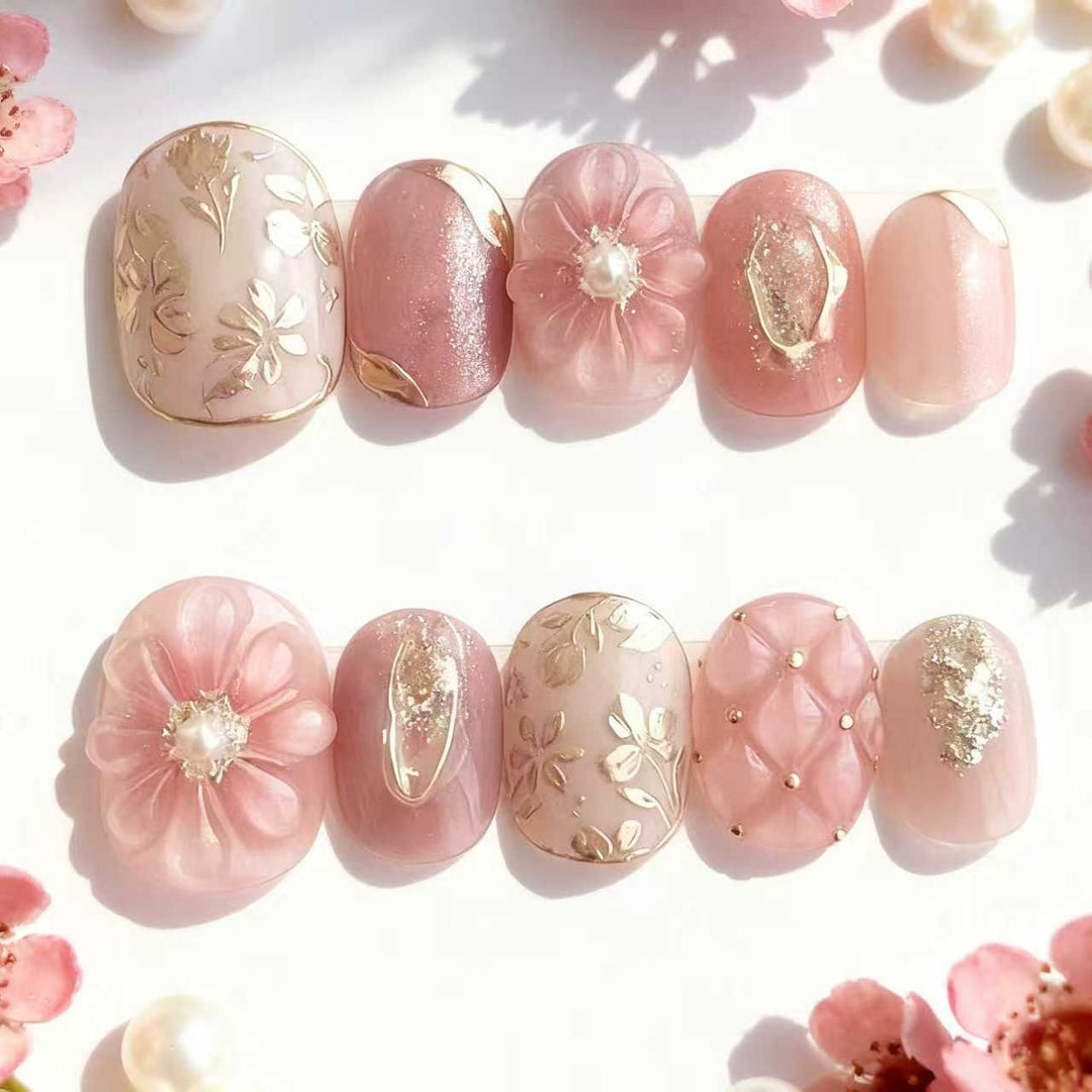 Elegant Floral Decorative Press-On Nail Art Set Stornfield