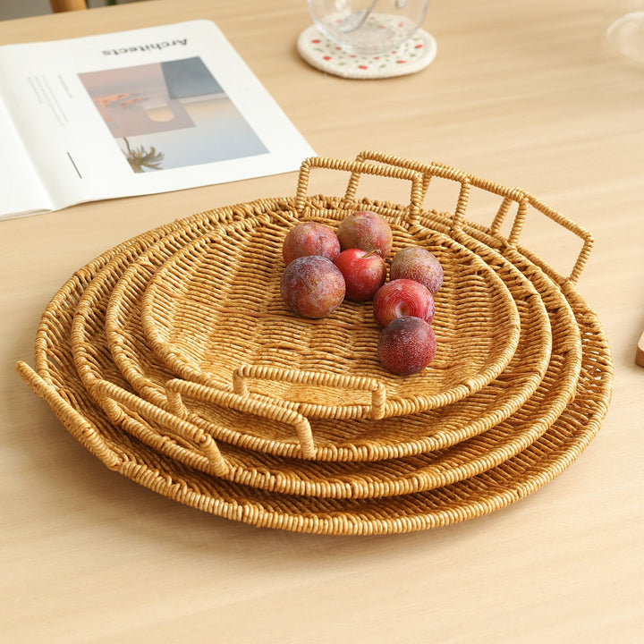 Handwoven Round Serving Tray with Ergonomic Handles Stornfield