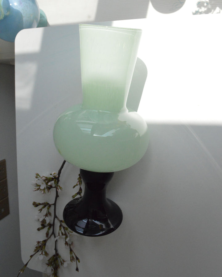 Sculptural Tall Neck Blown Glass Pedestal Vase Stornfield