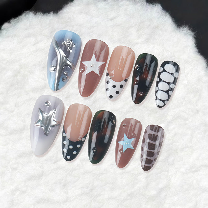 Artistic Press-On Nail Set with Star and Geometric Designs Stornfield