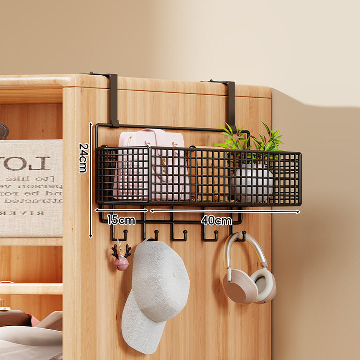 Over-Door Four-Tier Metal Mesh Hanging Storage Organizer with Integrated Hooks
