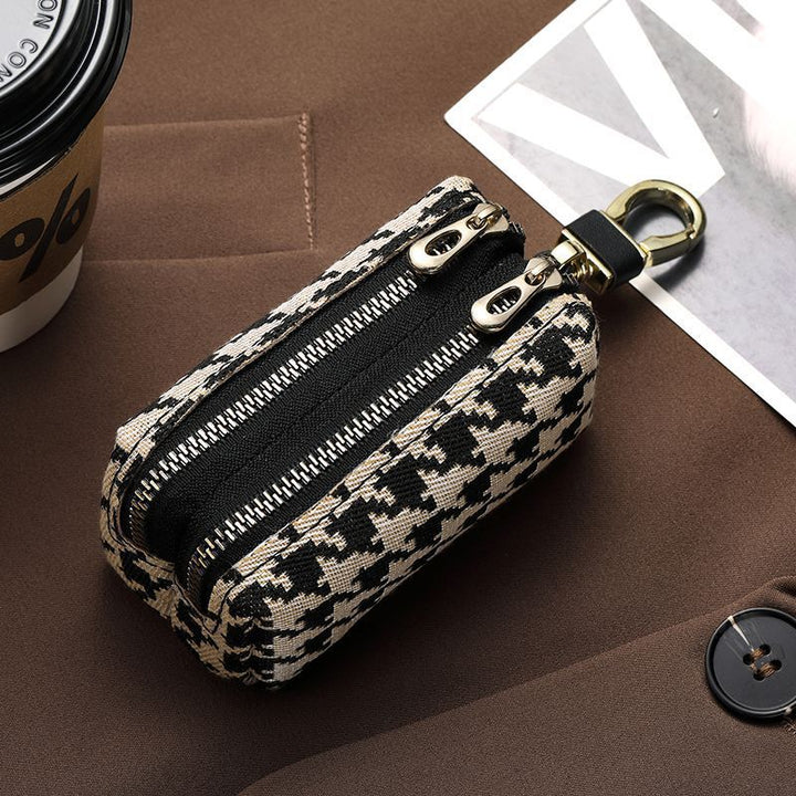 Double-Zippered Houndstooth Pattern Cosmetic Pouch Stornfield