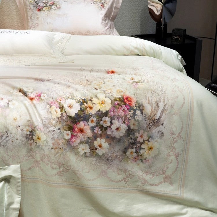 Luxury Floral Micro-Sateen Duvet Cover Set with Reversible Decorative Pillow Shams