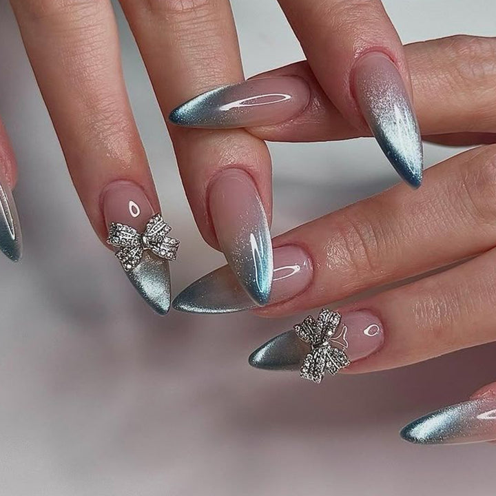 Elegant Stiletto Press-On Nails with Rhinestone Bows Stornfield